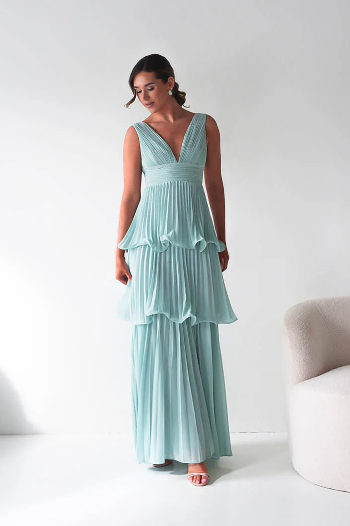 Vina Tiered Pleated Layered Maxi Dress | Mint - Image 7