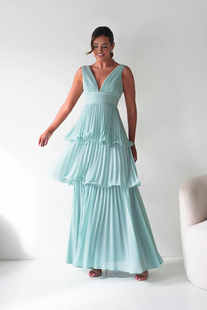 Vina Tiered Pleated Layered Maxi Dress | Mint - Image 8